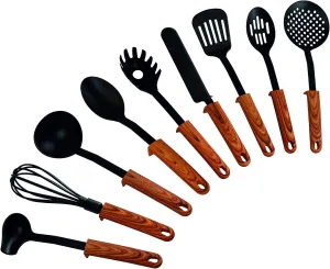 Back To Nature 17898 9-Piece Kitchen Utensil Set with Practical Support, Wood Effect Plastic Handles, 35.5 x 15.5 x 10.5 cm, Black