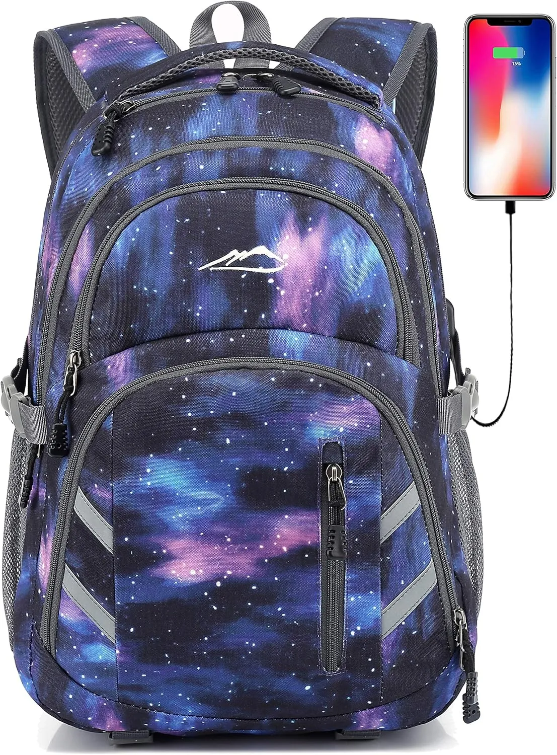 Backpack Bookbag for College Laptop Travel with USB Charging Port (Galaxy C)