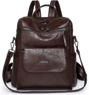 Backpack Purse for Women, PU Leather Back pack Purse, Fashion Anti Theft Backpack, Multipurpose Lightweight Waterproof Purse Shoulder Bag Handbag, Chocolate