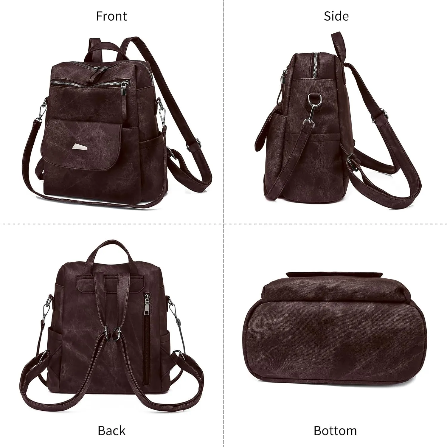 Backpack Purse for Women, PU Leather Back pack Purse, Fashion Anti Theft Backpack, Multipurpose Lightweight Waterproof Purse Shoulder Bag Handbag, Chocolate