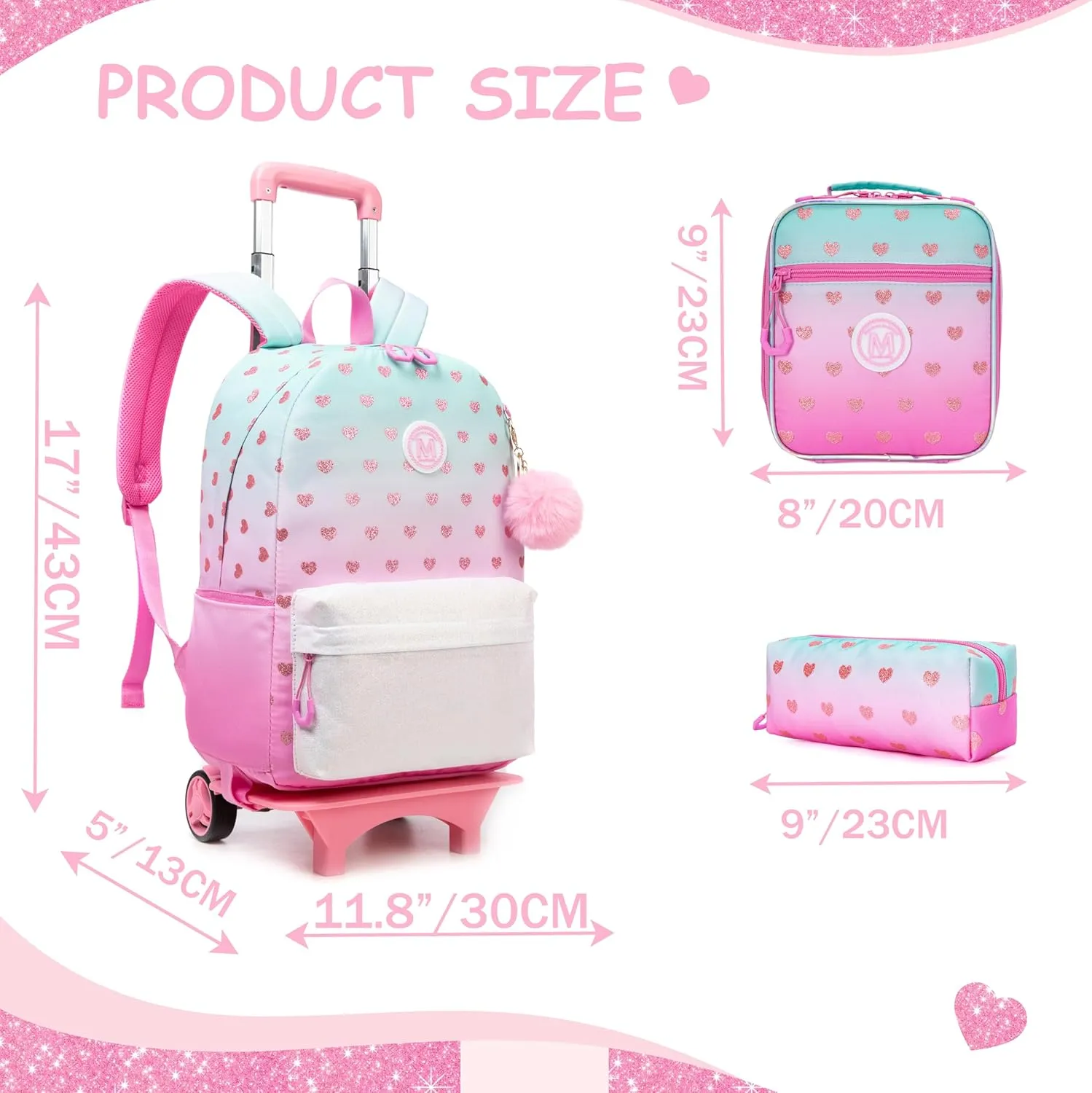 Backpack with Wheels for Girls 8-12 Rolling Backpack for Girls with Lunch Bag Laptop Travel Backpack for School Girls Teen Trolley School Bags for Elementary High School Student, Green 01
