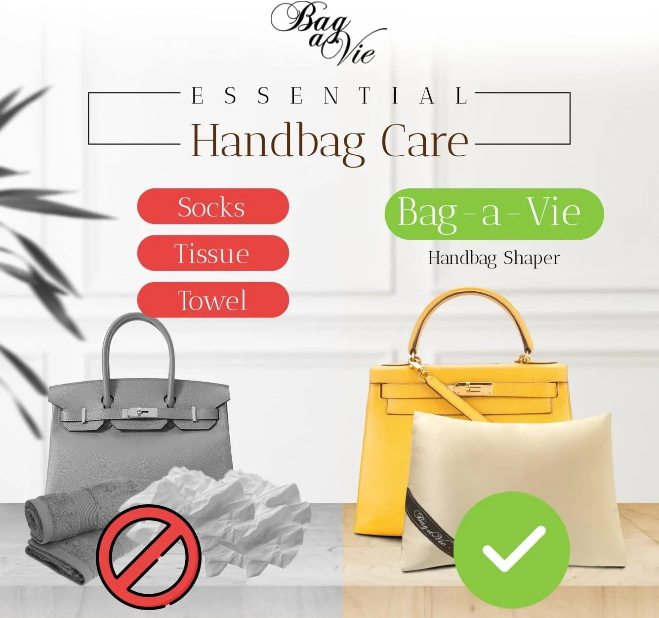 Bag-a-Vie Luxury Handbag Shaper Insert - Champagne - Pillow for Women's Purses & Kelly 28
