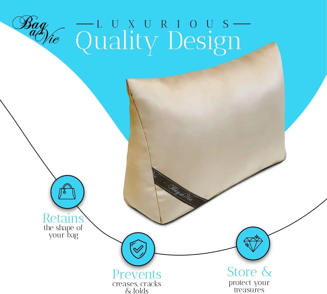 Bag-a-Vie Luxury Handbag Shaper Insert - Champagne - Pillow for Women's Purses & Kelly 28