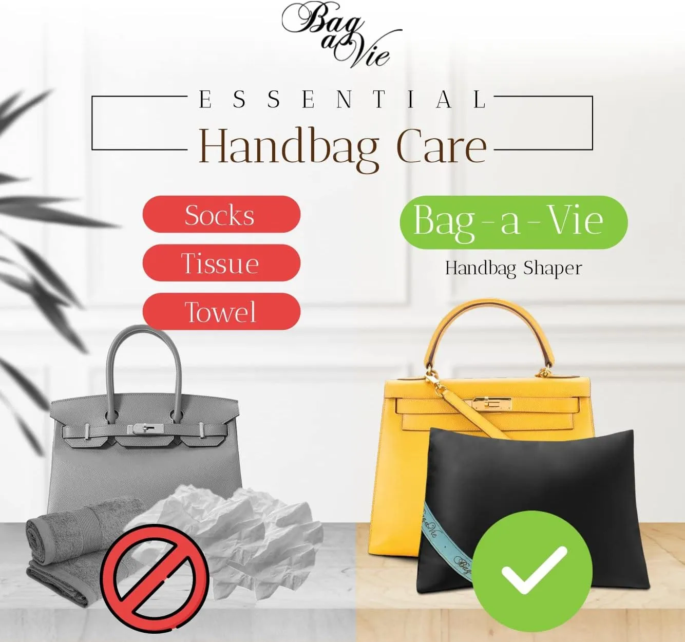 Bag-a-Vie Purse Shaper Pillow Insert - Black Luxury Handbag Shaper for Women's Purses - Custom Pillow Accessories for Kelly 28
