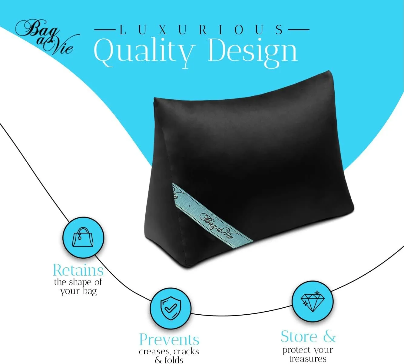 Bag-a-Vie Purse Shaper Pillow Insert - Black Luxury Handbag Shaper for Women's Purses - Custom Pillow Accessories for Kelly 28