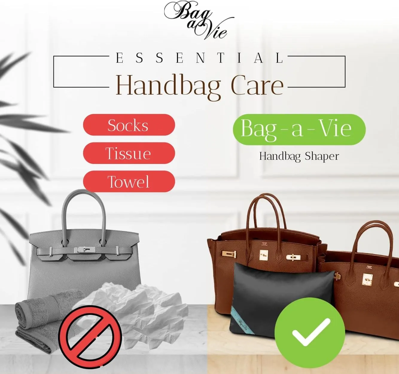 Bag-a-Vie Purse Shaper Pillow Insert - Black - Luxury Handbag Shaper Insert for Women's Purses - Handbag Custom Pillow Purse Accessories for Birkin 30