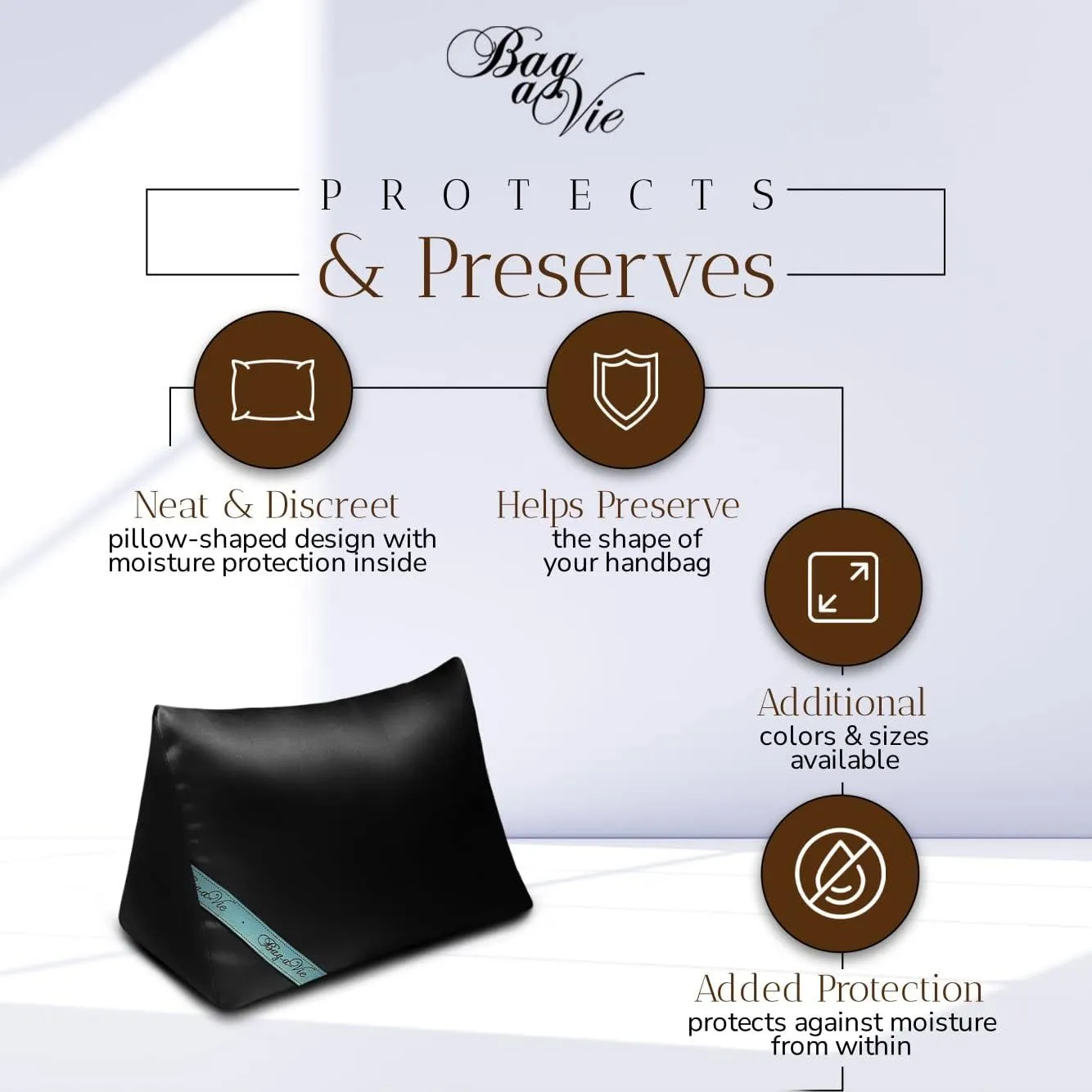 Bag-a-Vie Purse Shaper Pillow Insert - Black - Luxury Handbag Shaper Insert for Women's Purses - Handbag Custom Pillow Purse Accessories for Birkin 30