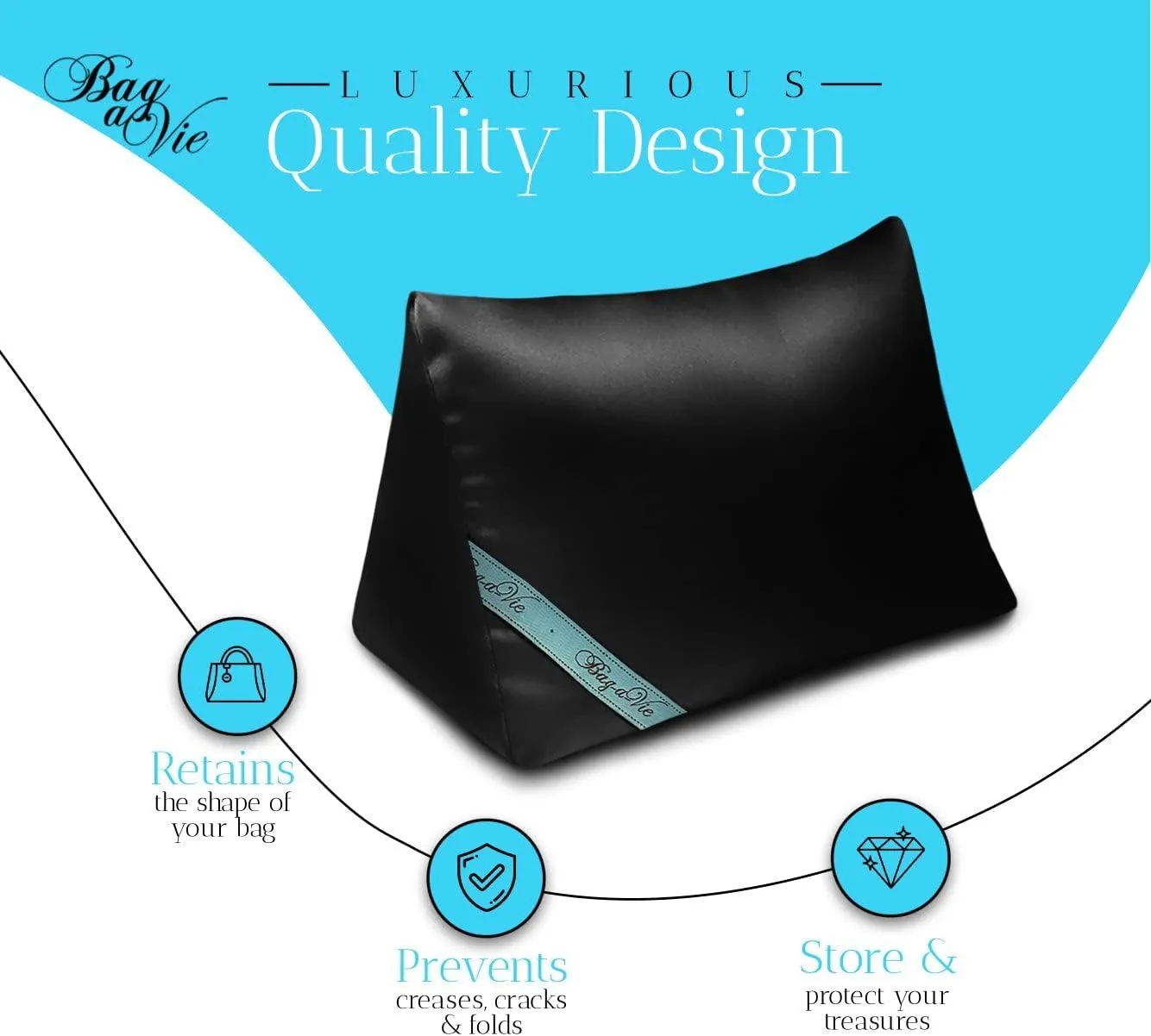 Bag-a-Vie Purse Shaper Pillow Insert - Black - Luxury Handbag Shaper Insert for Women's Purses - Handbag Custom Pillow Purse Accessories for Birkin 30