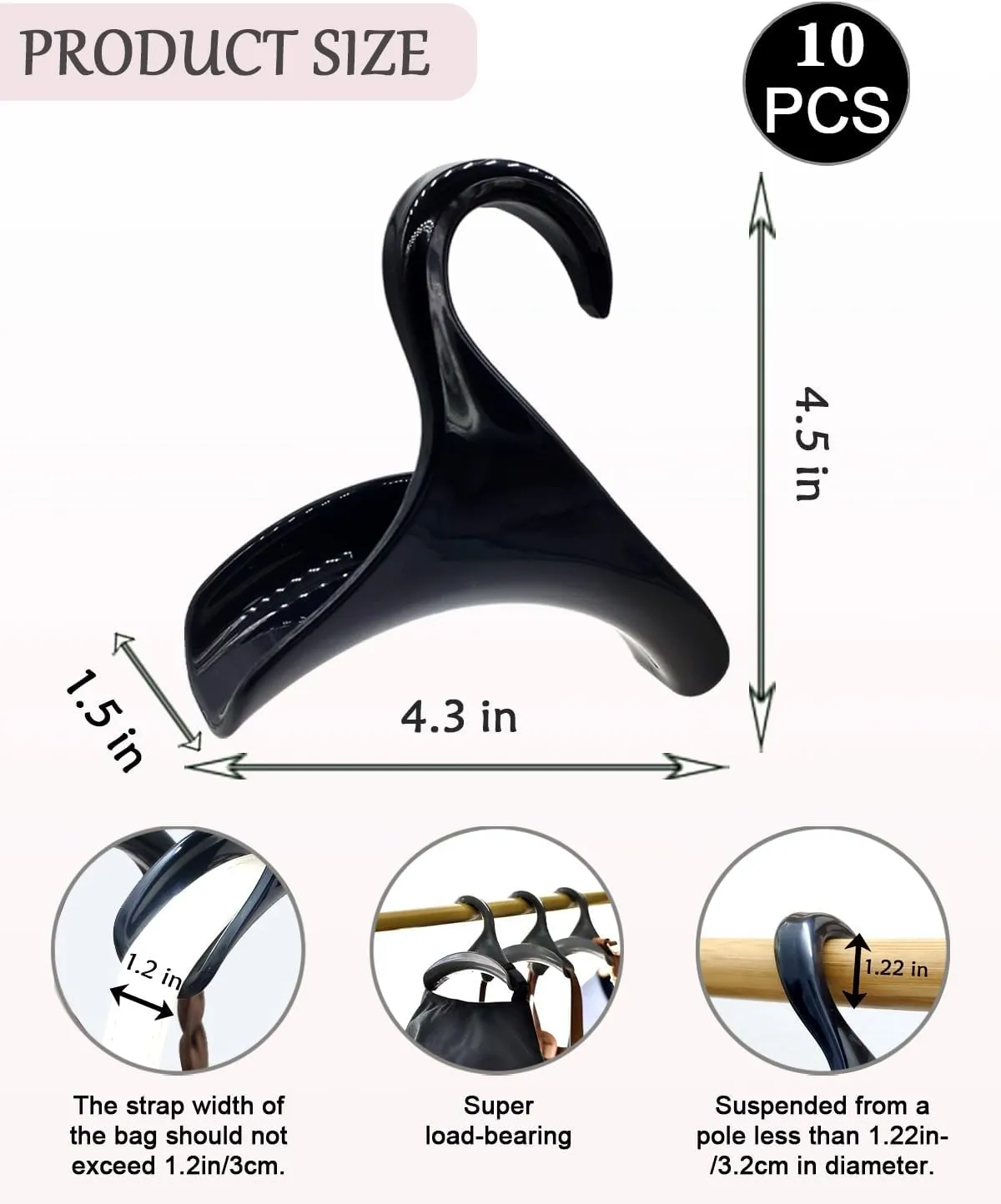 Bag Hanger, Purse Holder for Closet Black Backpack Hanger Hook for Organizer Storage Purses Tote Bag Backpacks Handbags(10 Pack)