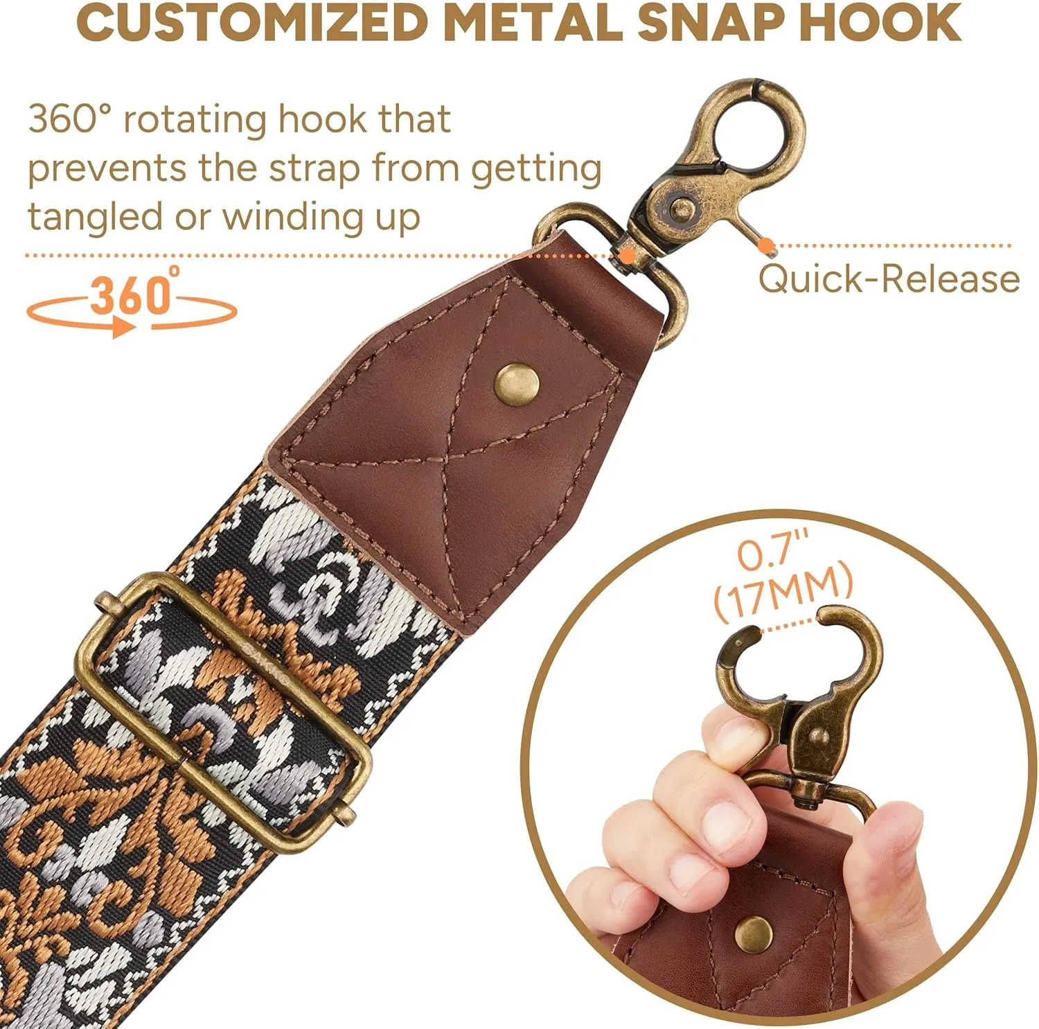 BAKKO Crossbody Strap Full Grain Leather Ends Brass Metal Hardware 2" Wide Replacement Shoulder Strap