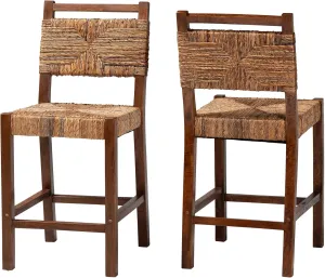 bali & pari Cordoba Bohemian Natural Seagrass and Mahogany Wood 2-Piece Counter Stool Set