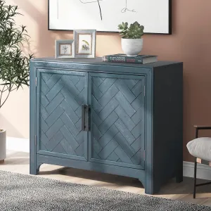 Ball & Cast 40" Farmhouse 2-Doors Storage Sideboard Buffet Cabinet w/Adjustable Shelves & Pattern Door, Wood Decorative Coffee Accent Cabinet Console Table for Entryway Kitchen Dining, Antique Blue