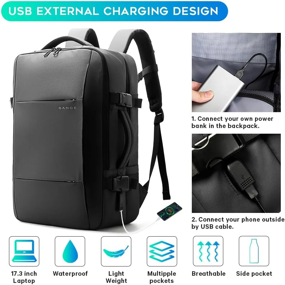 BANGE Carry On Backpack,17-inch Travel Laptop Backpack,Waterproof Weekender Backpacks, Flight Approved Back Pack for Men and Women