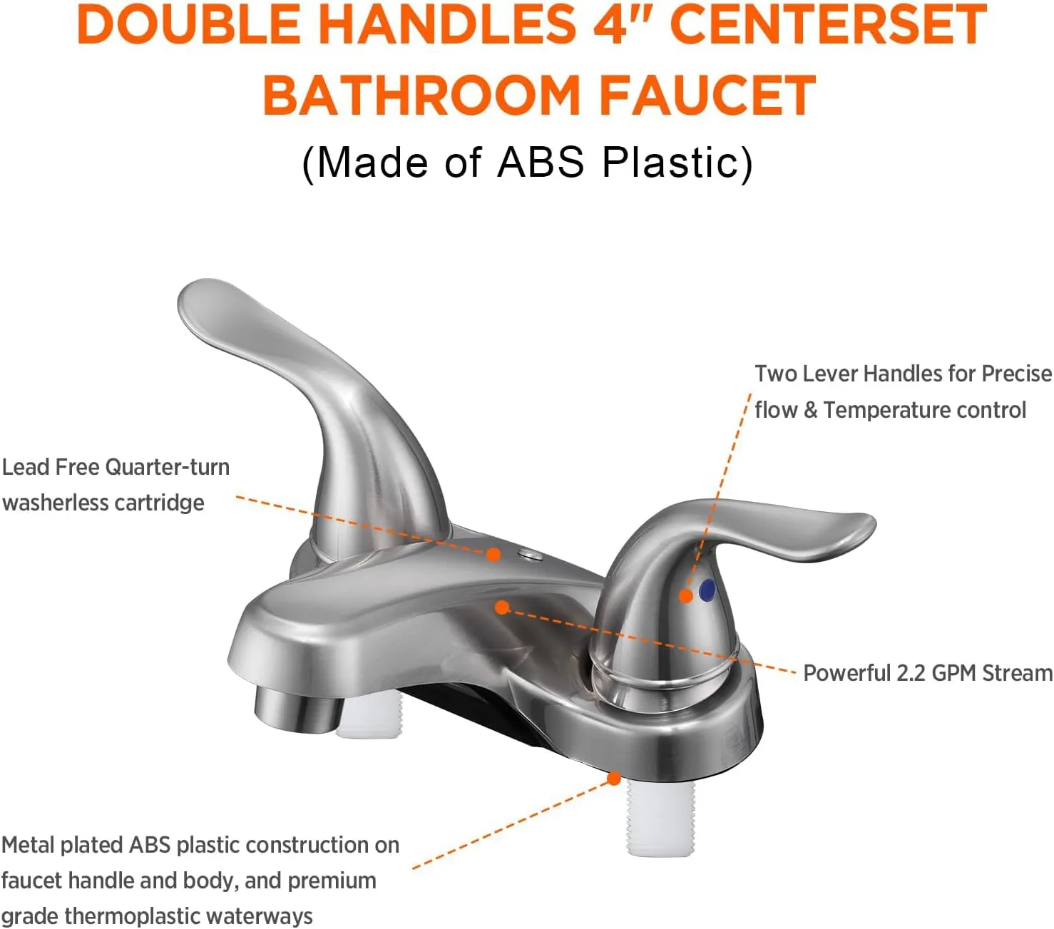 Bathroom Sink Faucets 2/3 Hole,Brushed Nickel Dual Handles 4 inch Plastic Plating Over Bathroom Faucet with Pop-up Drain and 2 Supply Hoses for Apartment Rvs Sink Vanity