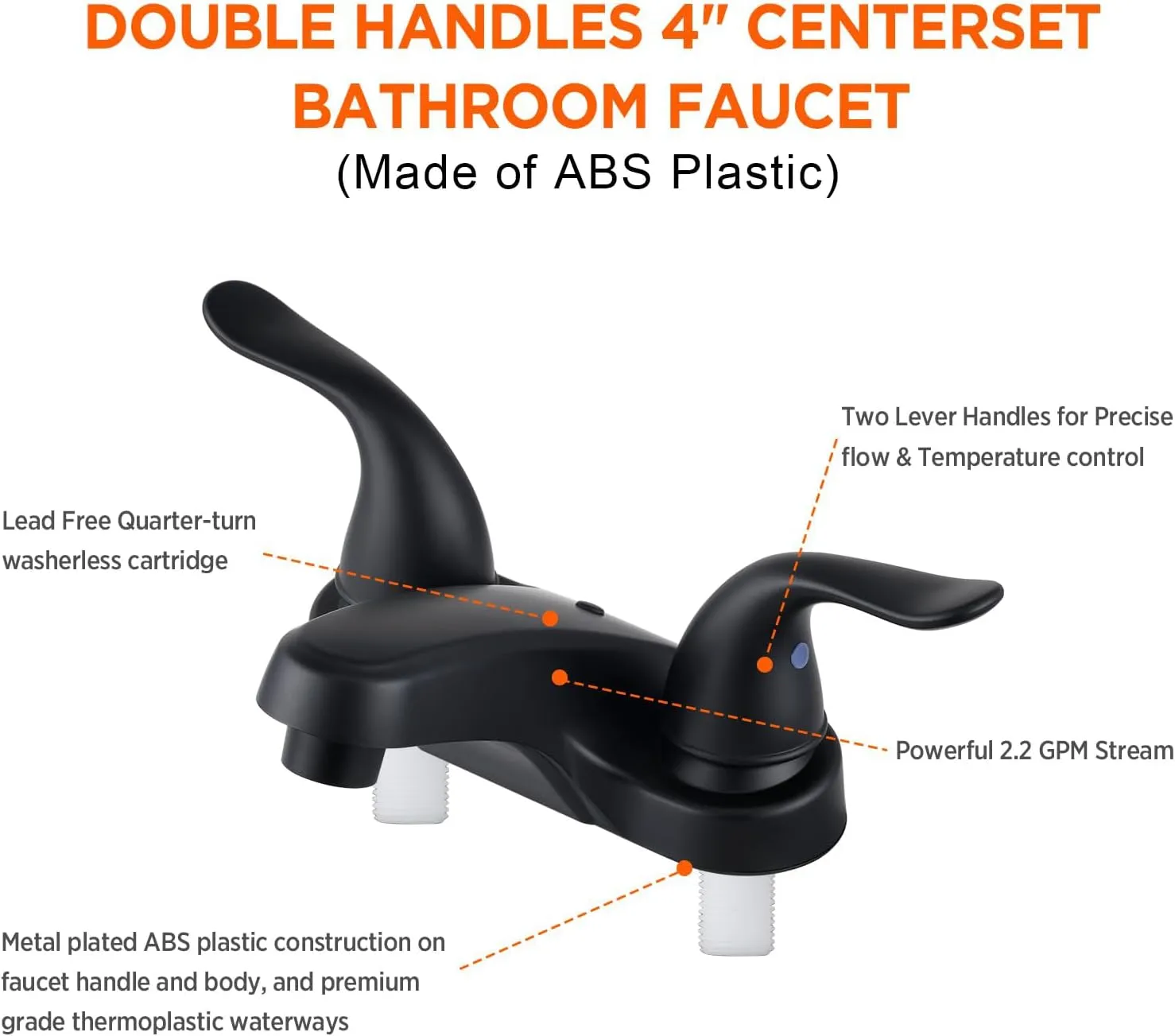 Bathroom Sink Faucets 2/3 Hole,Matte Black Dual Handles 4 inch Plastic Plating Over Bathroom Faucet with Pop-up Drain and 2 Supply Hoses for Apartment Rvs Sink Vanity