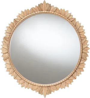 Baxton Studio Caitlin Accent Wall Mirror with Carved Leaf Border, Round, Antique Gold