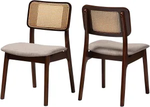 Baxton Studio Dannon Mid-Century Modern Grey Fabric and Walnut Brown Finished Wood 2-Piece Dining Chair Set