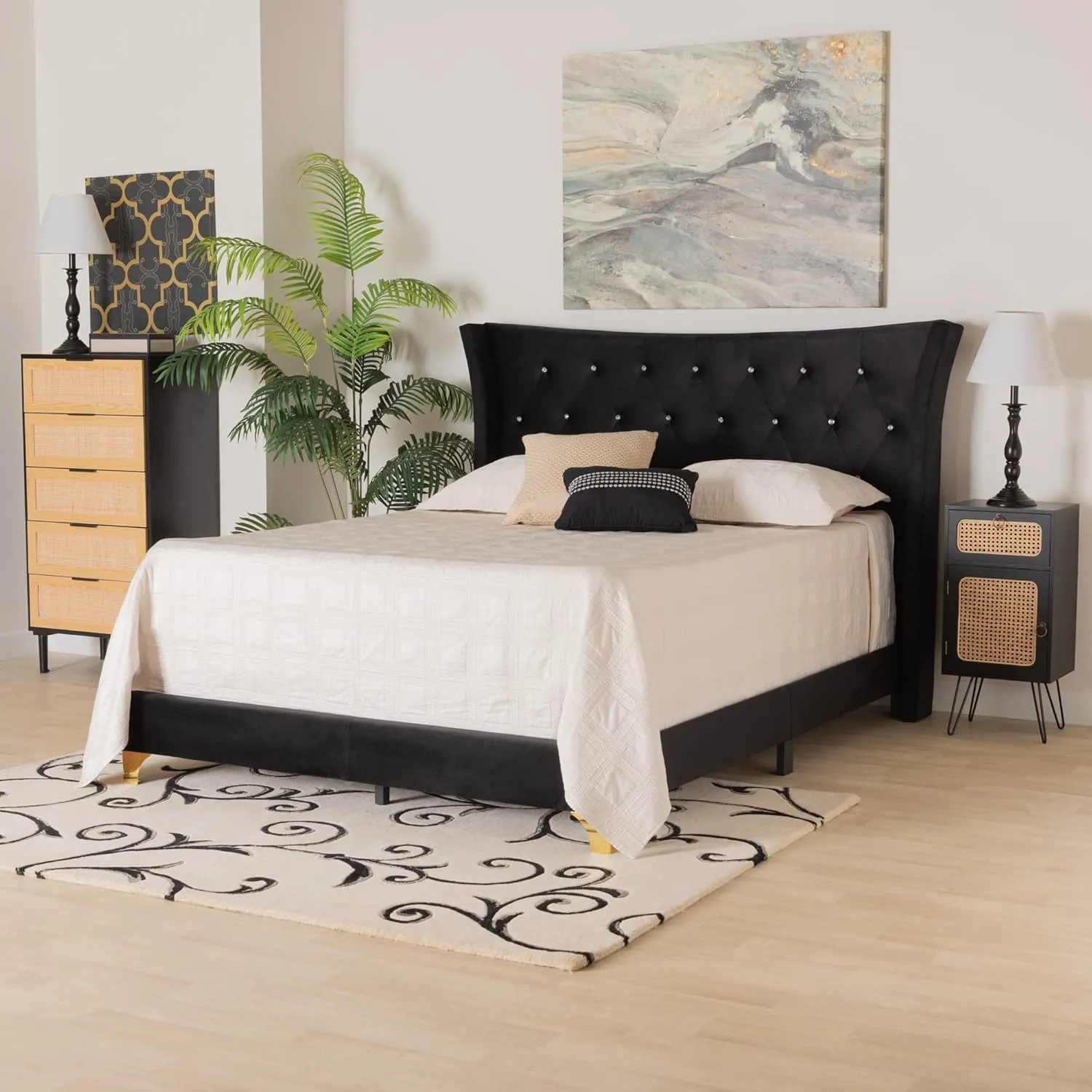 Baxton Studio Easton Bed (Box Spring Required), Queen, Black
