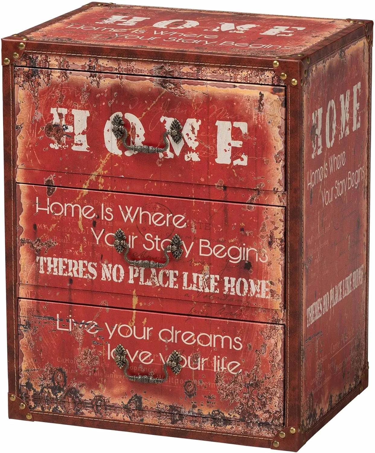 Baxton Studio Lorand Storage Trunk, 3-Drawer, Red