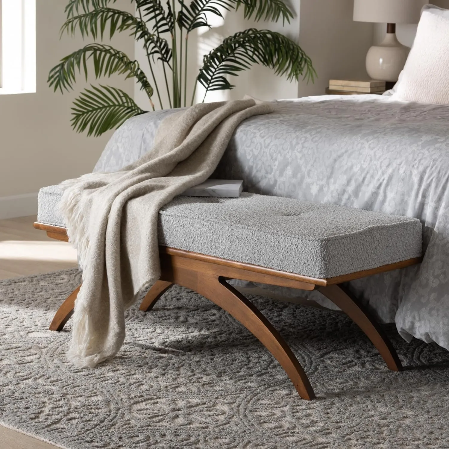 Baxton Studio Orella Bench & Banquette, One Size, Light Grey/Walnut Brown