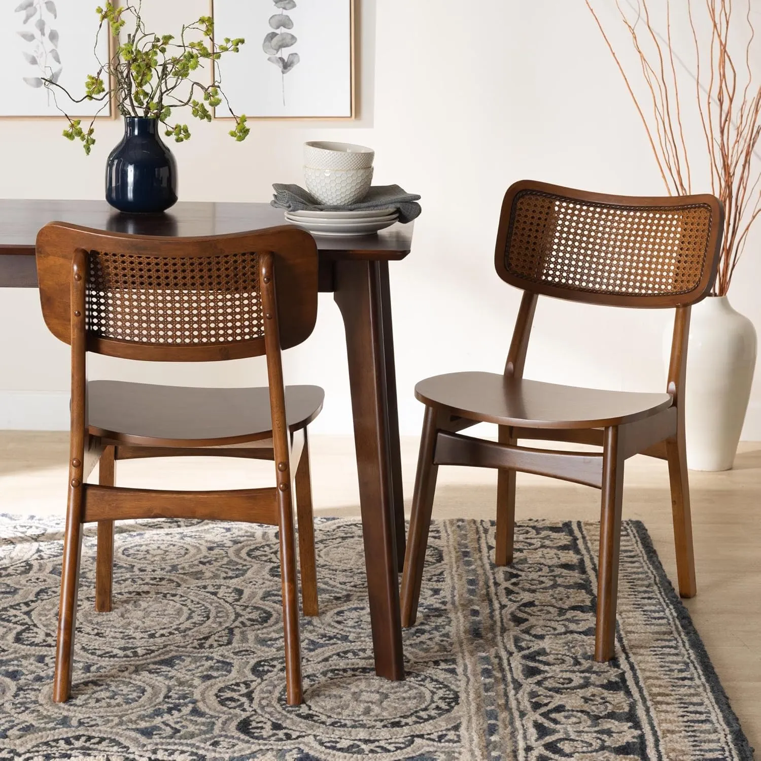 Baxton Studio Tafari Dining Chairs, Set of 2, Walnut Brown/Light Brown
