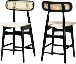 Baxton Studio Tarana Mid-Century Modern Cream Fabric and Black Finished Wood 2-Piece Counter Stool Set