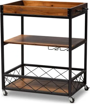 Baxton Studio Wine Carts, One Size, Golden Oak/Black
