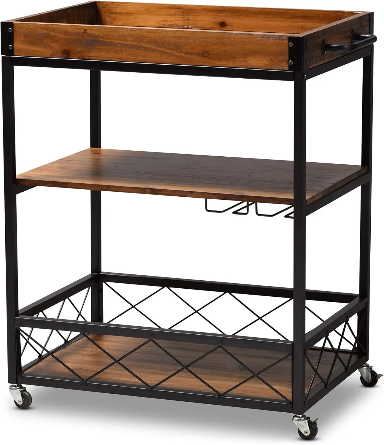 Baxton Studio Wine Carts, One Size, Golden Oak/Black