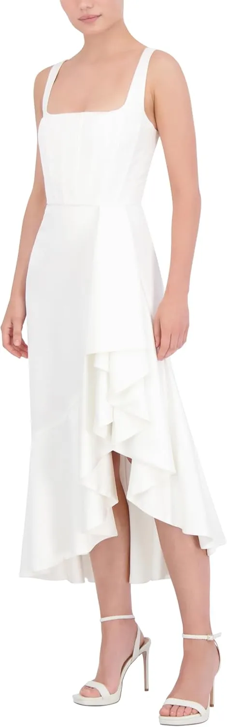 BCBGMAXAZRIA Women's Sleeveless Square Neck Midi Cocktail Dress