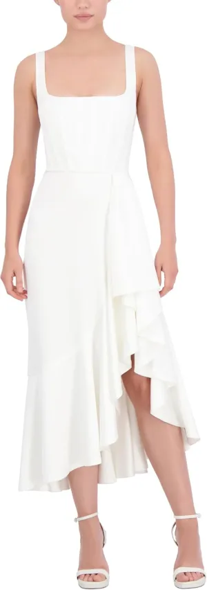 BCBGMAXAZRIA Women's Sleeveless Square Neck Midi Cocktail Dress