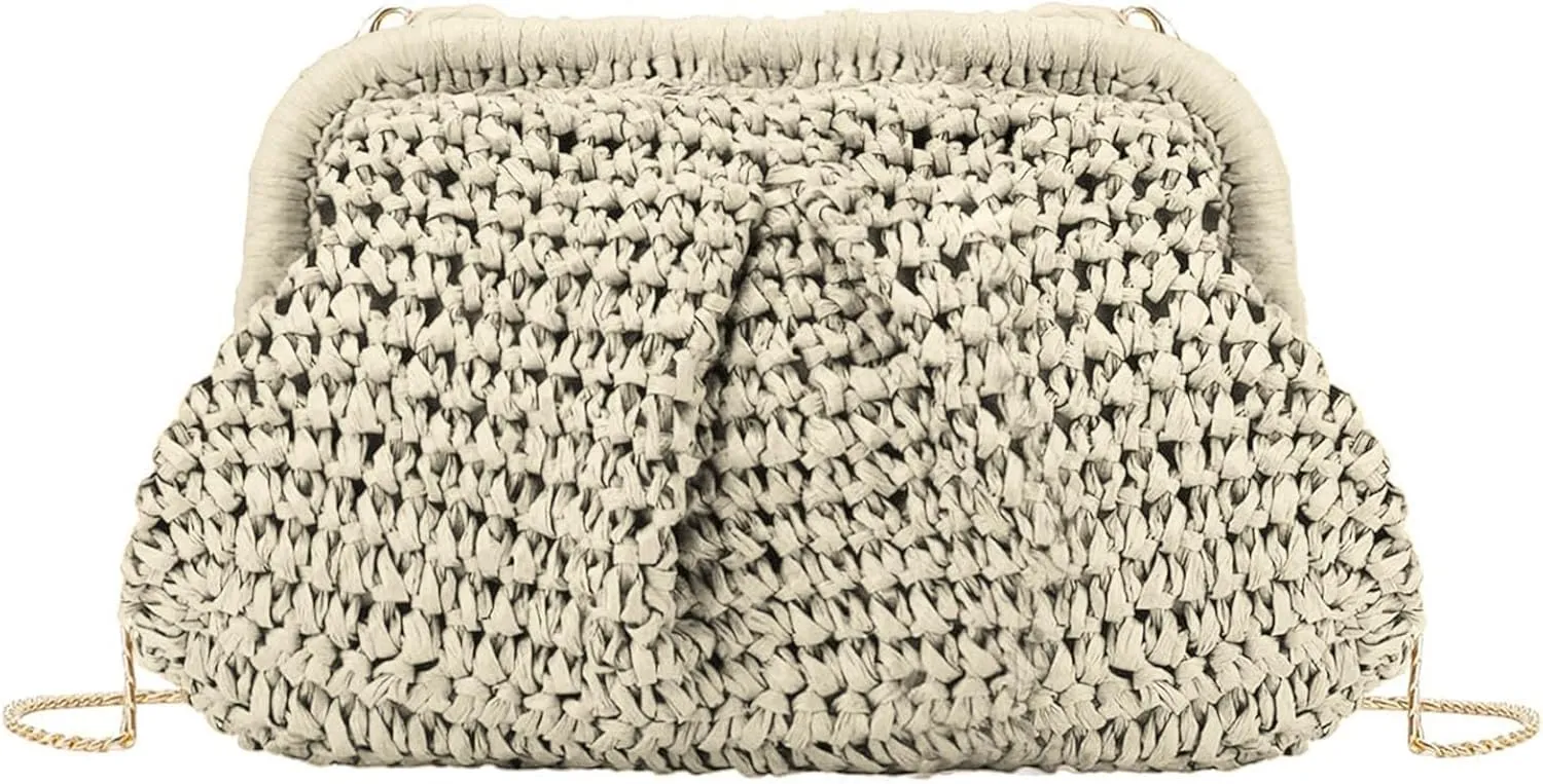 Beach Chic Women's Raffia Straw Dumpling Clutch Stylish Summer Vacation Crossbody Bag Rattan Purse
