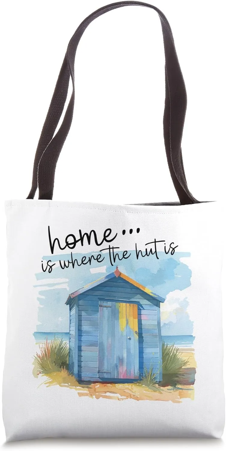 Beach hut sweet home quote summer vacation by the seaside Tote Bag