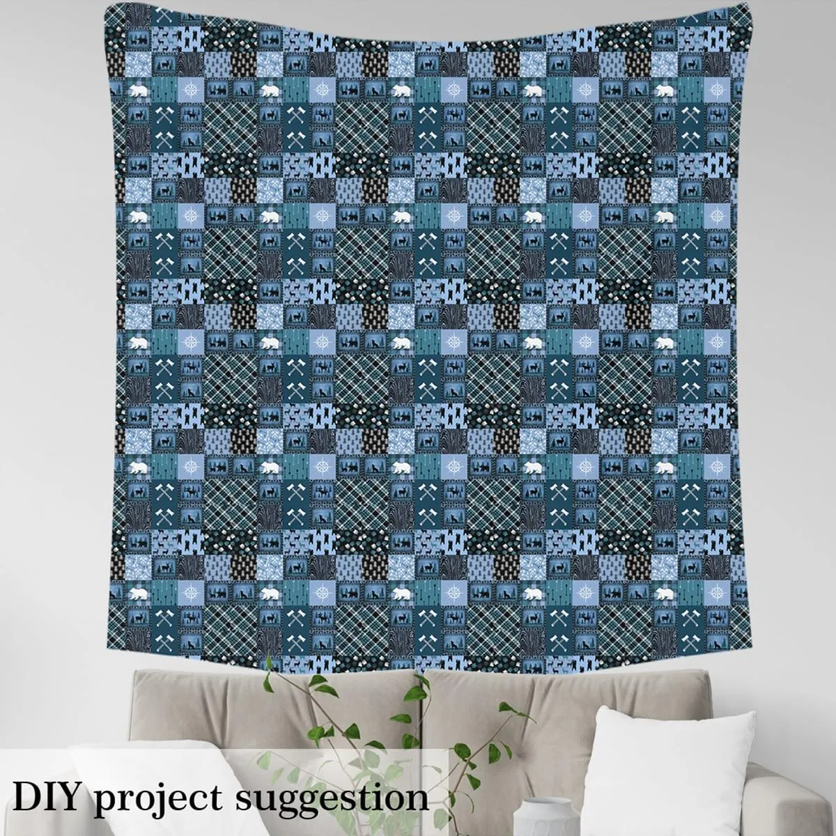Bear Fabric by The Yard Cute Elk Print Decorative Waterproof Outdoor Fabric Farmhouse Wild Animals Style Upholstery Fabric for Chairs Plaid Grid Geocmetric Blue Black Outdoor Fabric 3 Yards