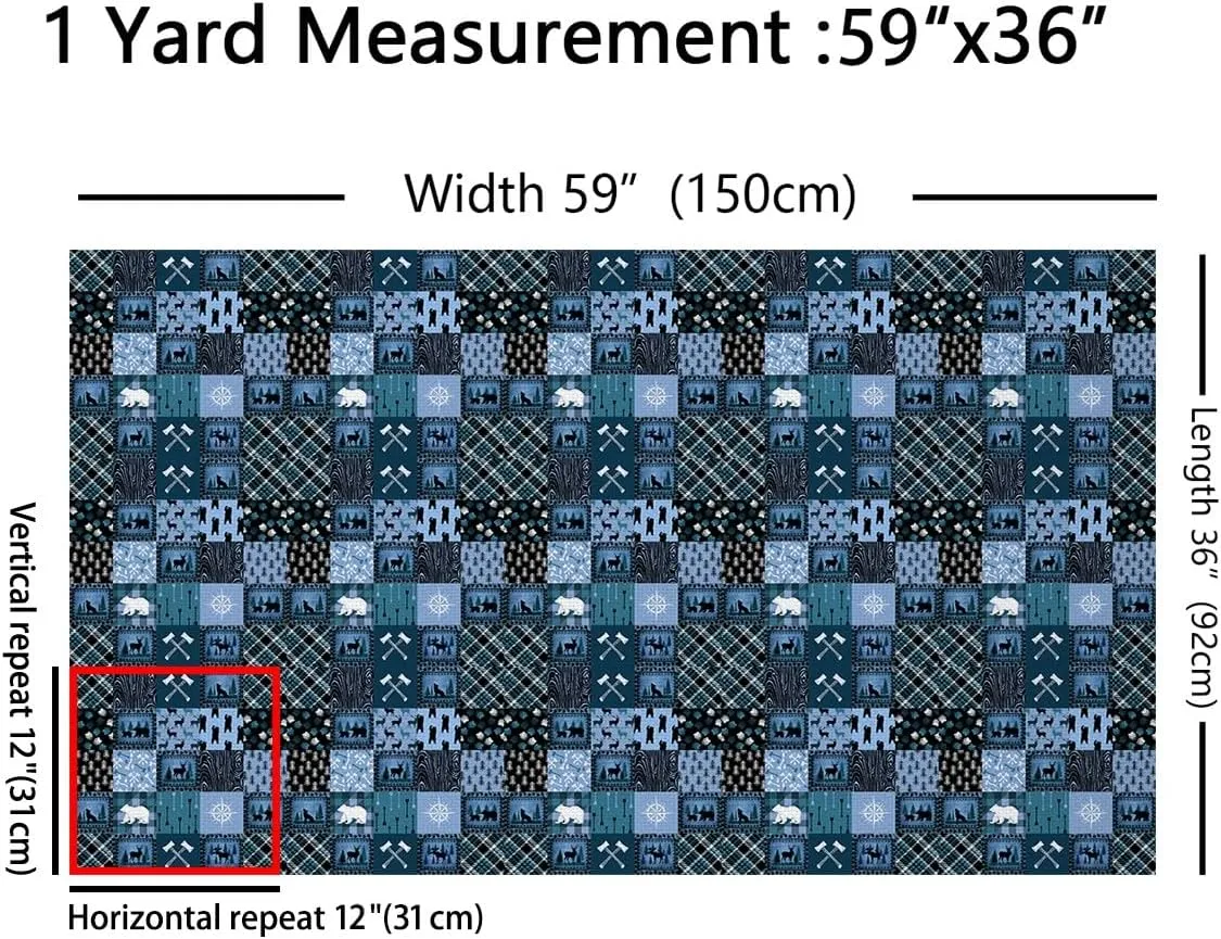 Bear Fabric by The Yard Cute Elk Print Decorative Waterproof Outdoor Fabric Farmhouse Wild Animals Style Upholstery Fabric for Chairs Plaid Grid Geocmetric Blue Black Outdoor Fabric 3 Yards