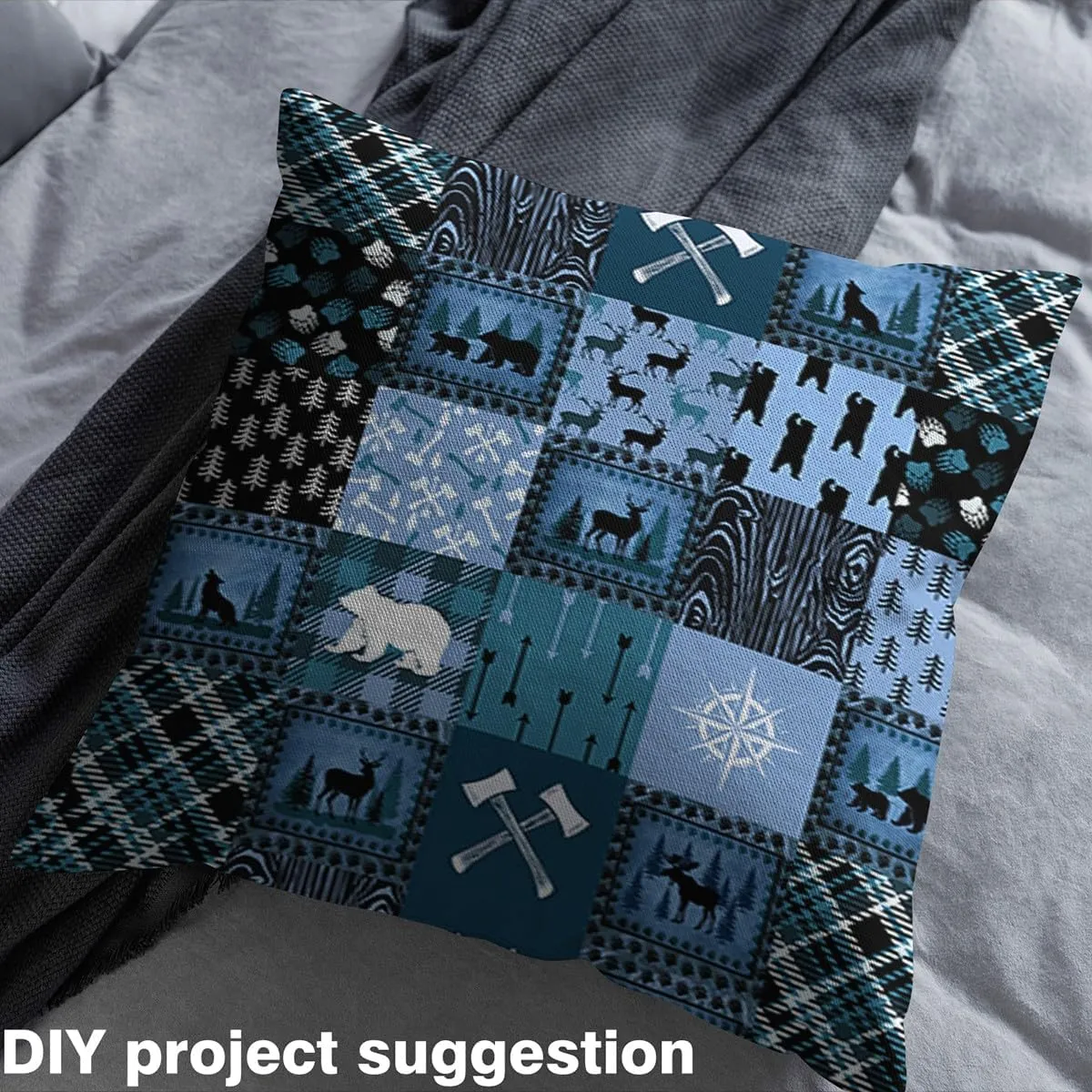 Bear Fabric by The Yard Cute Elk Print Decorative Waterproof Outdoor Fabric Farmhouse Wild Animals Style Upholstery Fabric for Chairs Plaid Grid Geocmetric Blue Black Outdoor Fabric 3 Yards