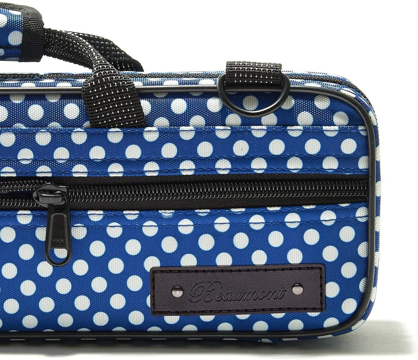 Beaumont Blue Polka Dot Flute Case - Lightweight Canvas C Case With Shoulder Strap for Yamaha, Jupiter, Trevor James Flute