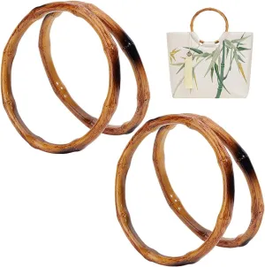 Beebeecraft 4Pcs Bamboo Purse Handle 5.93in Round Rings Bag Handle Replacement for Handcrafted Handbag