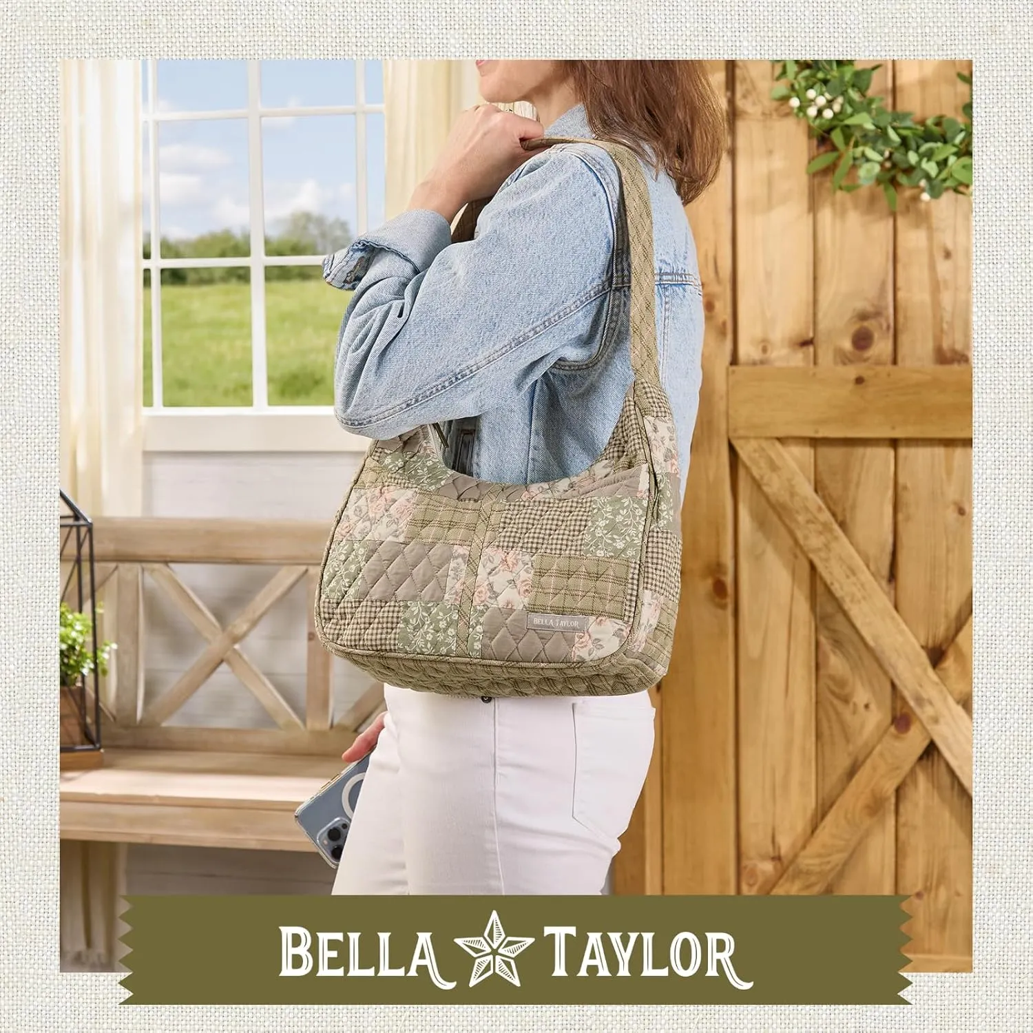 Bella Taylor Blakely - Hobo Shoulder Bag for Women - Lightweight Quilted Fabric Purse with Pockets