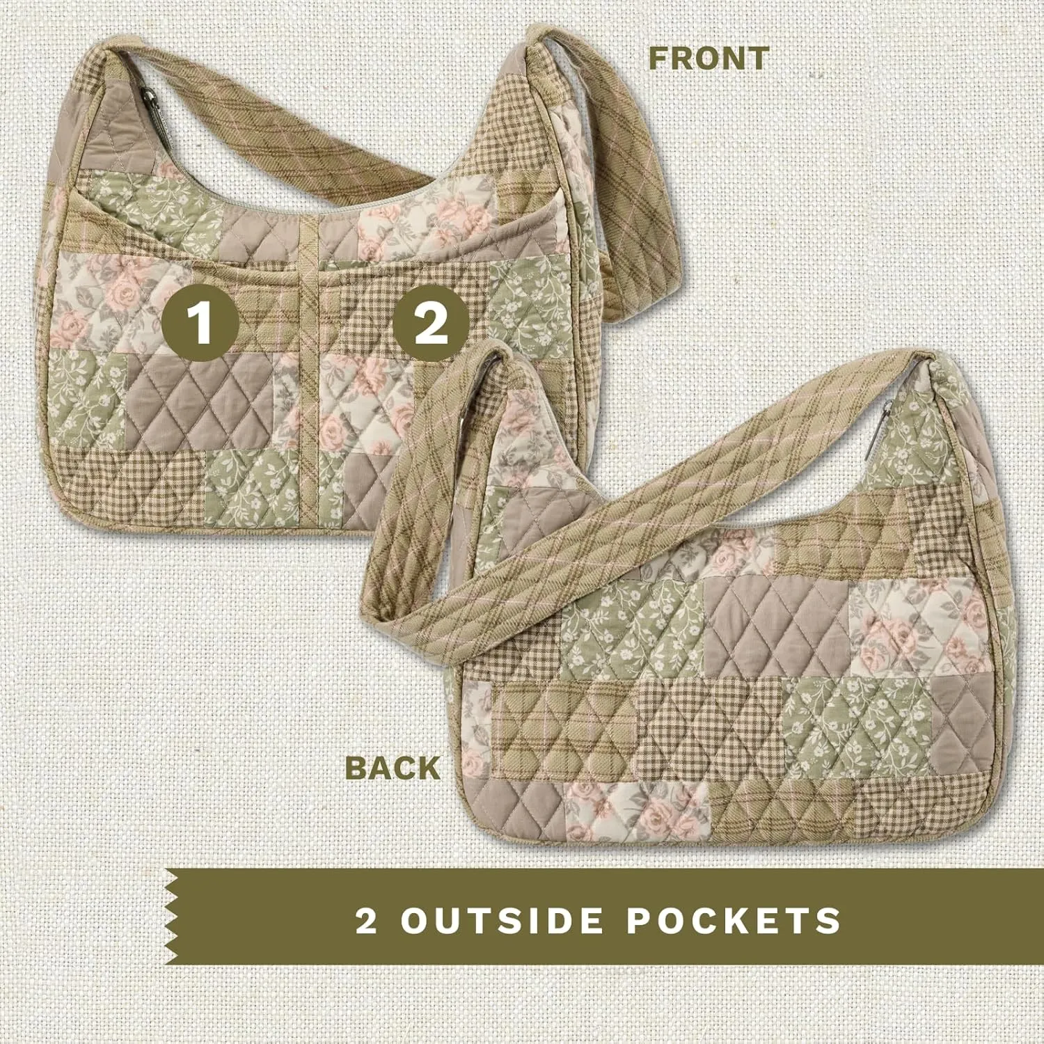 Bella Taylor Blakely - Hobo Shoulder Bag for Women - Lightweight Quilted Fabric Purse with Pockets