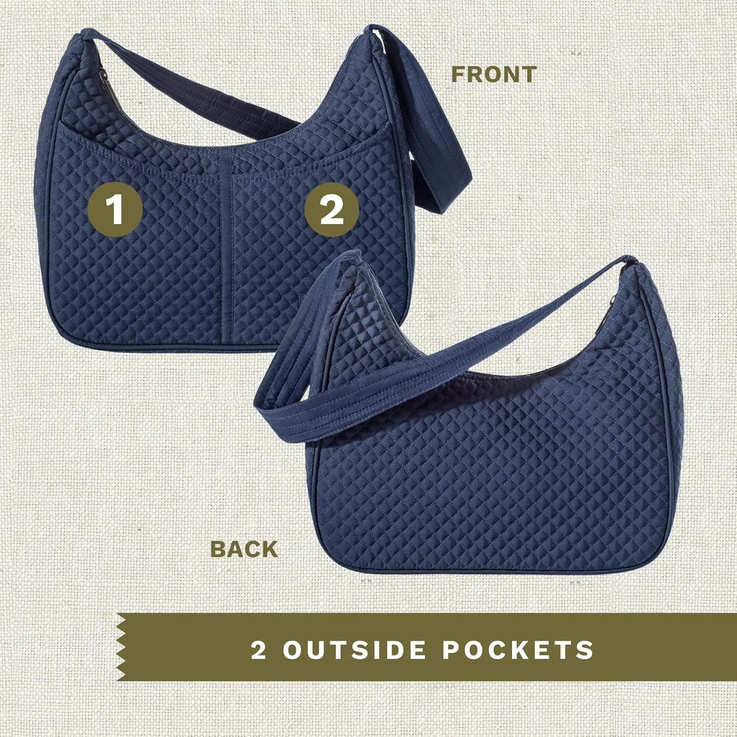 Bella Taylor Blakely - Hobo Shoulder Bag for Women - Lightweight Quilted Fabric Purse with Pockets