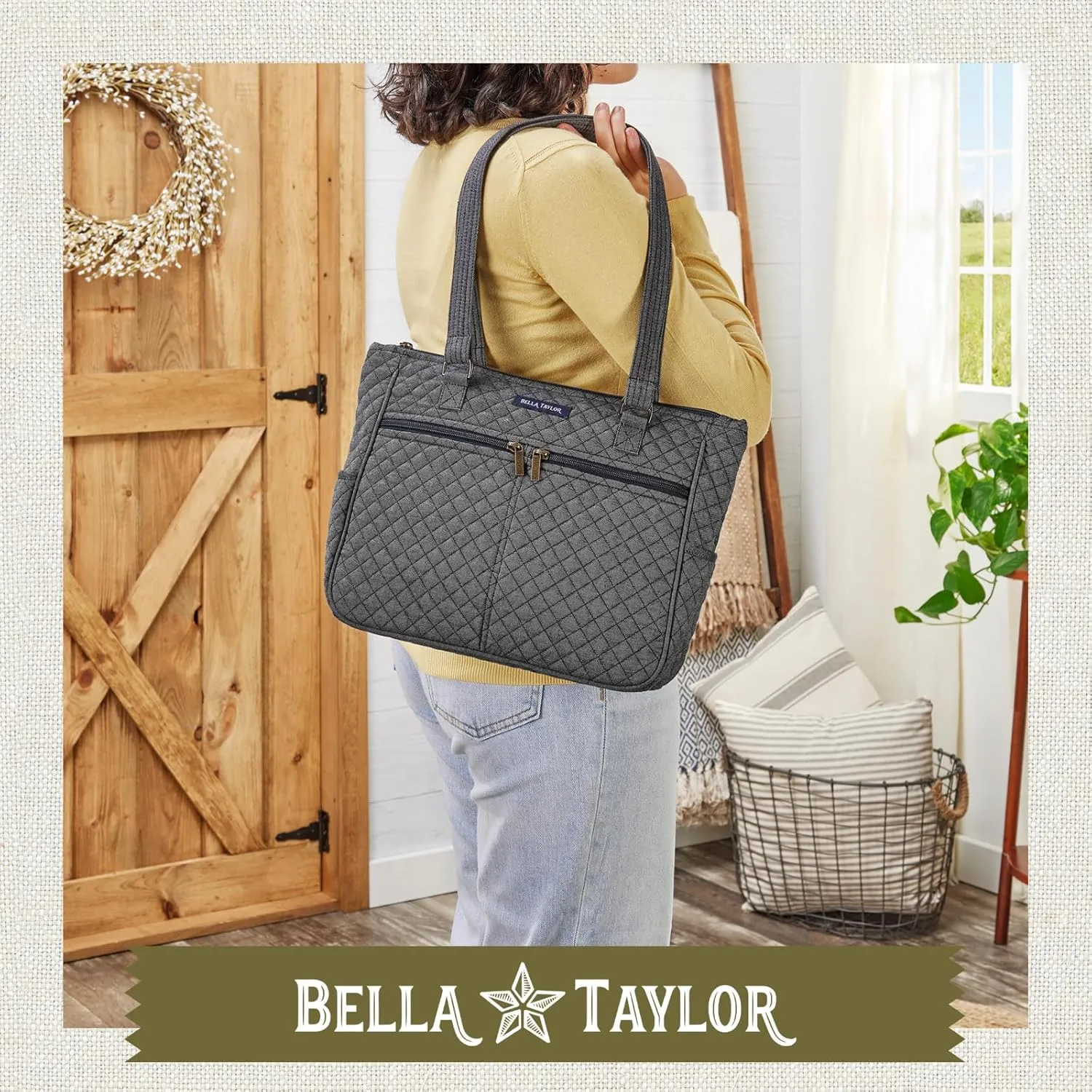 Bella Taylor Everyday Tote | Lightweight Quilted Fabric Handbags for Women