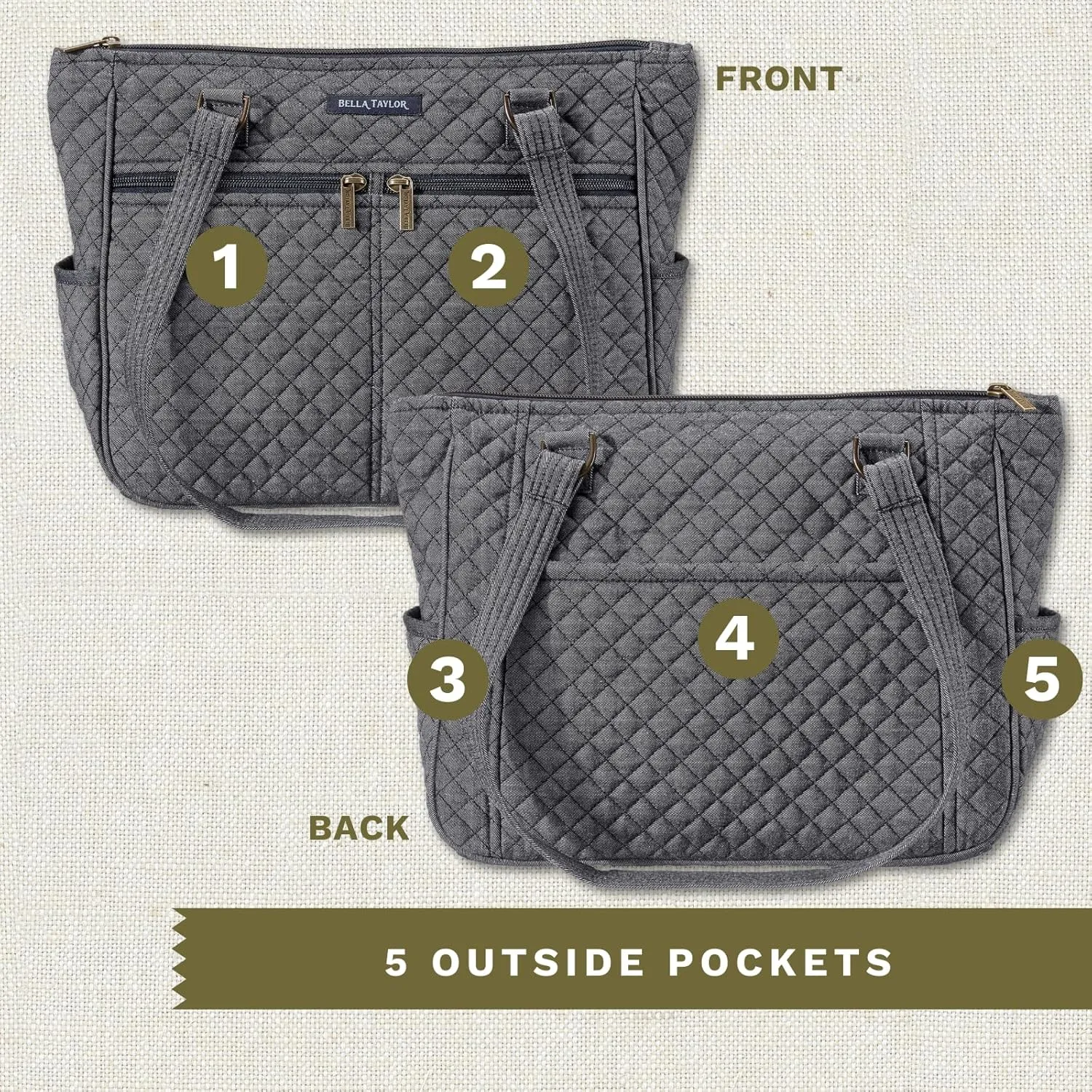 Bella Taylor Everyday Tote | Lightweight Quilted Fabric Handbags for Women