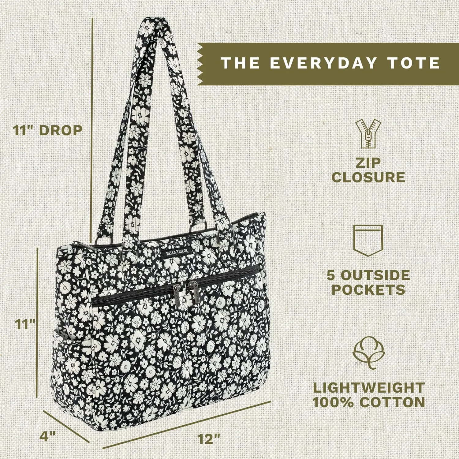 Bella Taylor Everyday Tote | Lightweight Quilted Fabric Handbags for Women