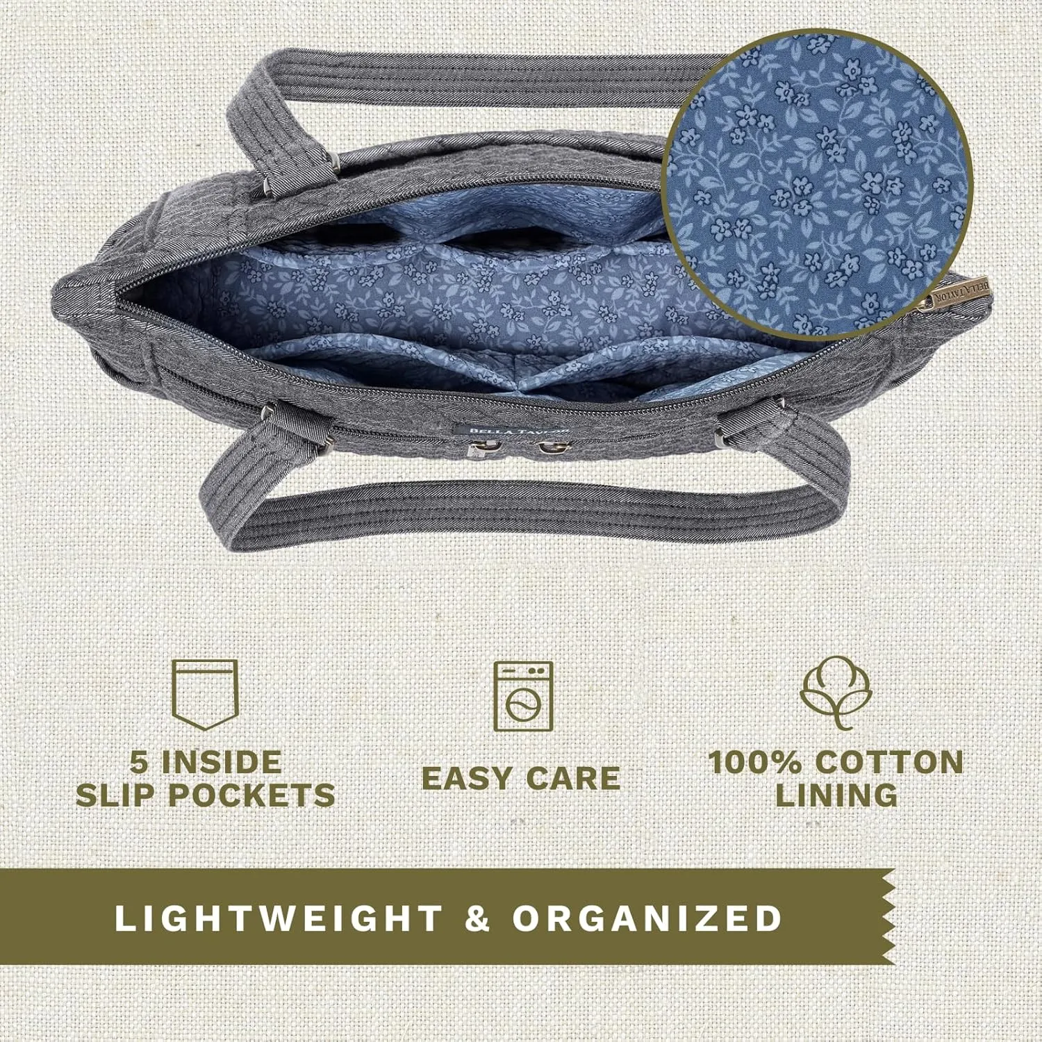 Bella Taylor Everyday Tote | Lightweight Quilted Fabric Handbags for Women