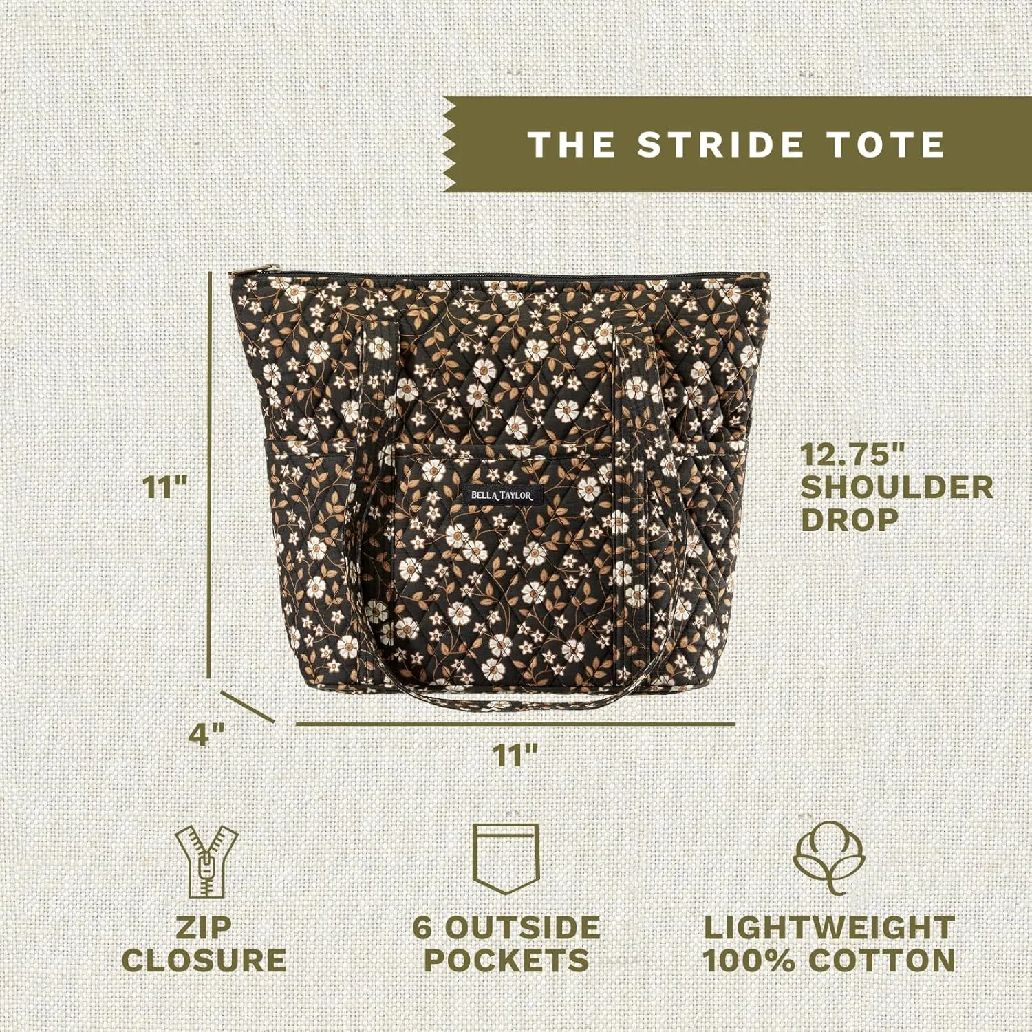 Bella Taylor Stride Tote | Lightweight Quilted Fabric Handbags for Women