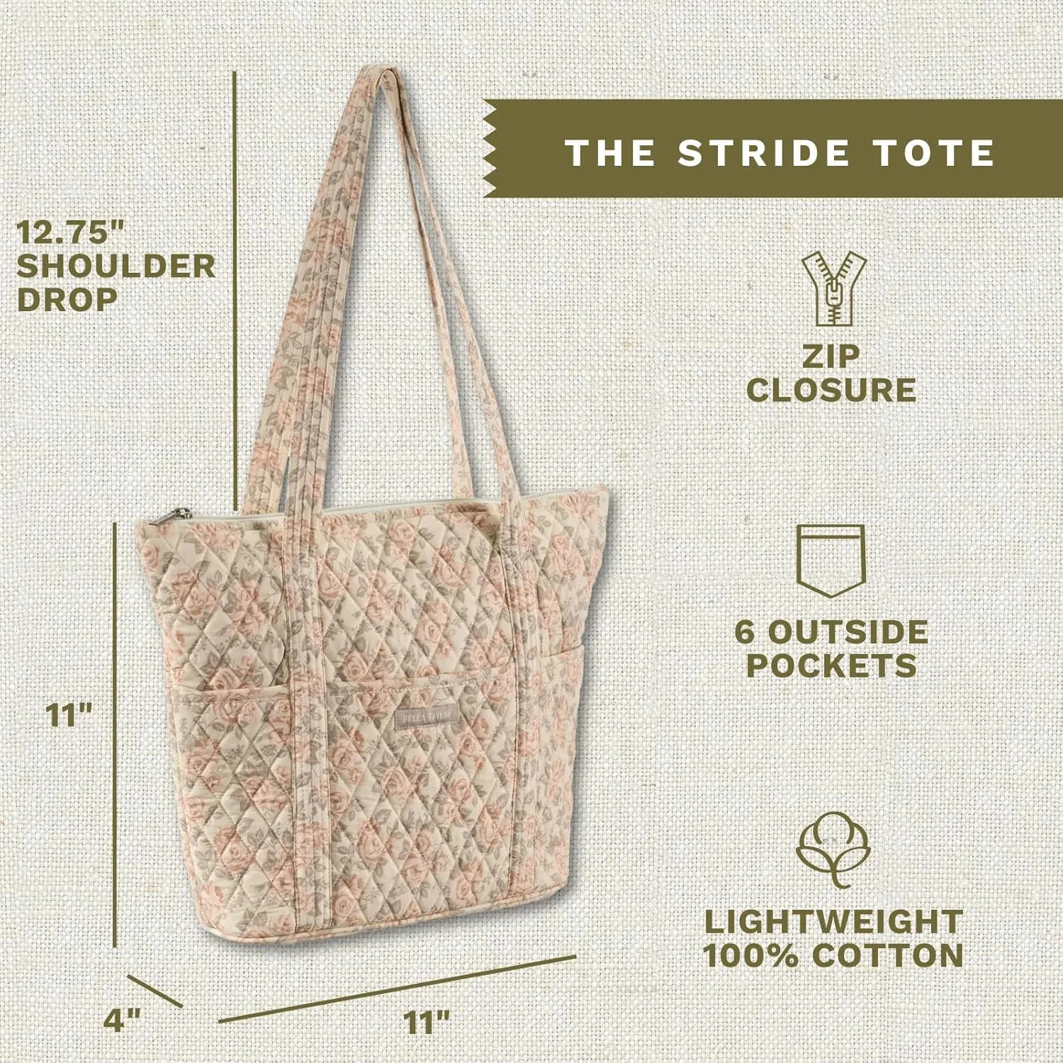Bella Taylor Stride Tote | Lightweight Quilted Fabric Handbags for Women