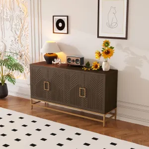 Bellemave Sideboard with Adjustable Shelves, Buffet Storage Cabinet for Kitchen, Console Cabinet with Rectangular Metal Handles and Legs, Retro Style Sideboard for Living Room, Dining Room, Espresso