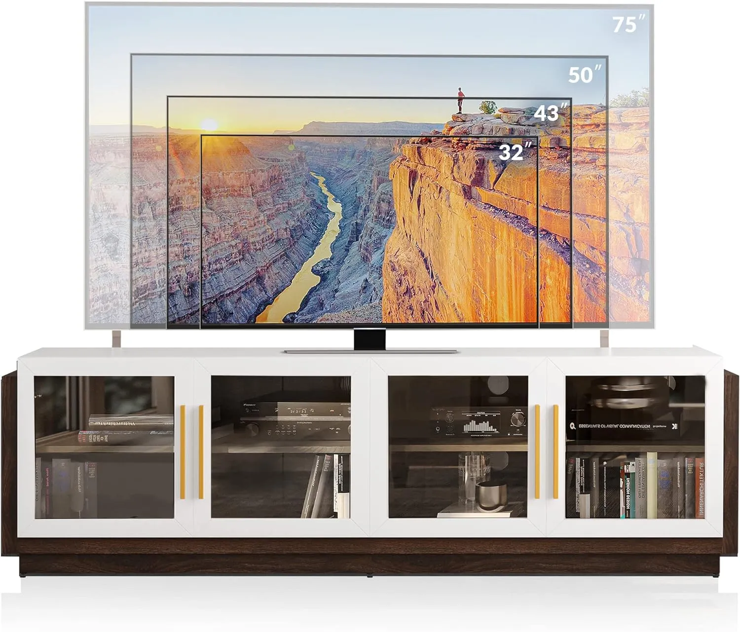 BELLEZE 70" TV Stand for TVs up to 75", Modern TV Cabinet & Entertainment Center with Shelves, Wood Storage Cabinet for Living Room or Bedroom - Brixston (White)