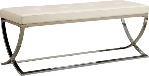 Benzara Designer Upholstered Bench, White and Silver