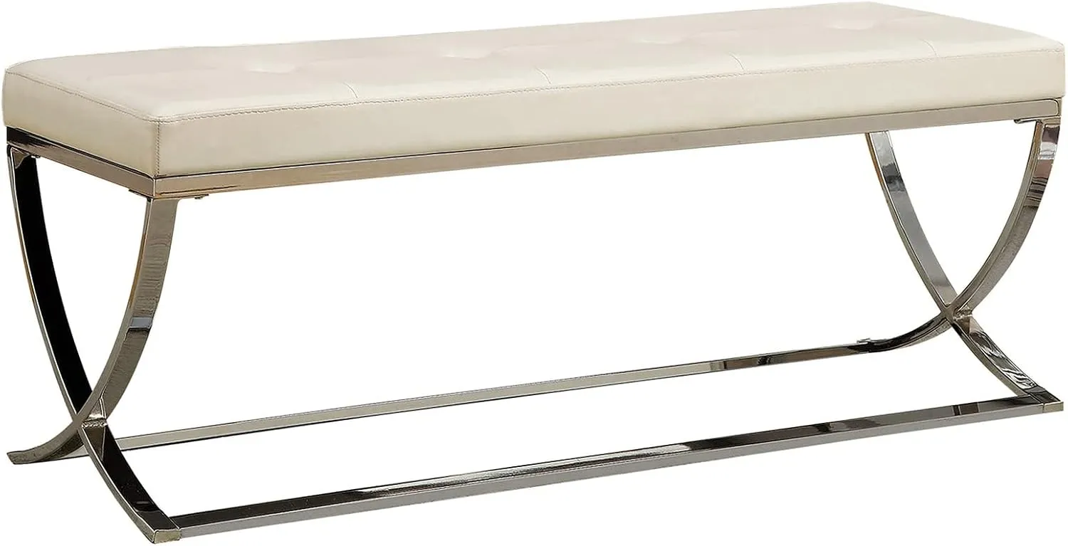 Benzara Designer Upholstered Bench, White and Silver